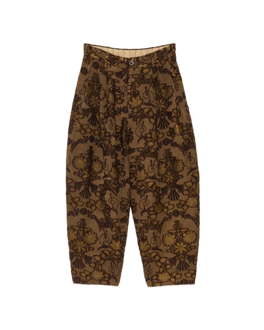 Uma Wang Green Floral-Jacquard Trousers