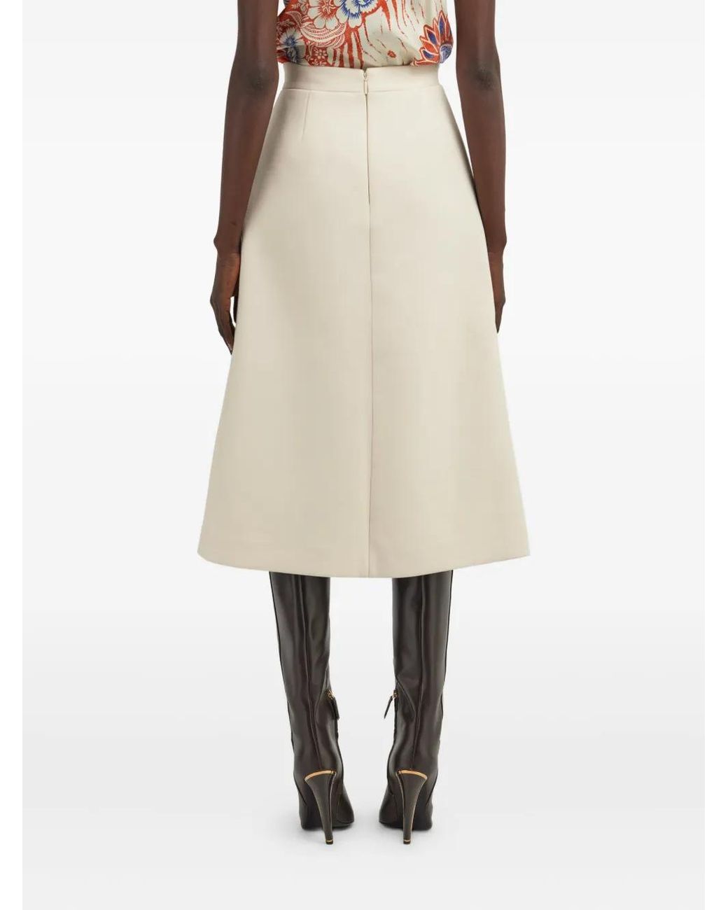 Roberto Cavalli White Floral-Embroidered Midi Skirt