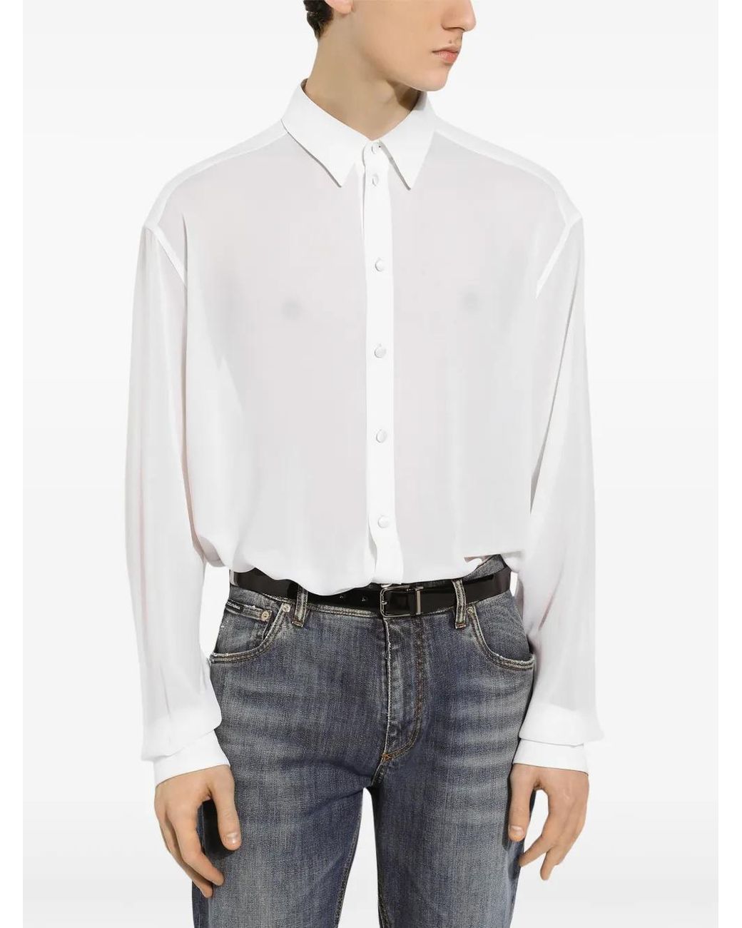 Dolce & Gabbana White Sheer Silk Crepe Shirt for men