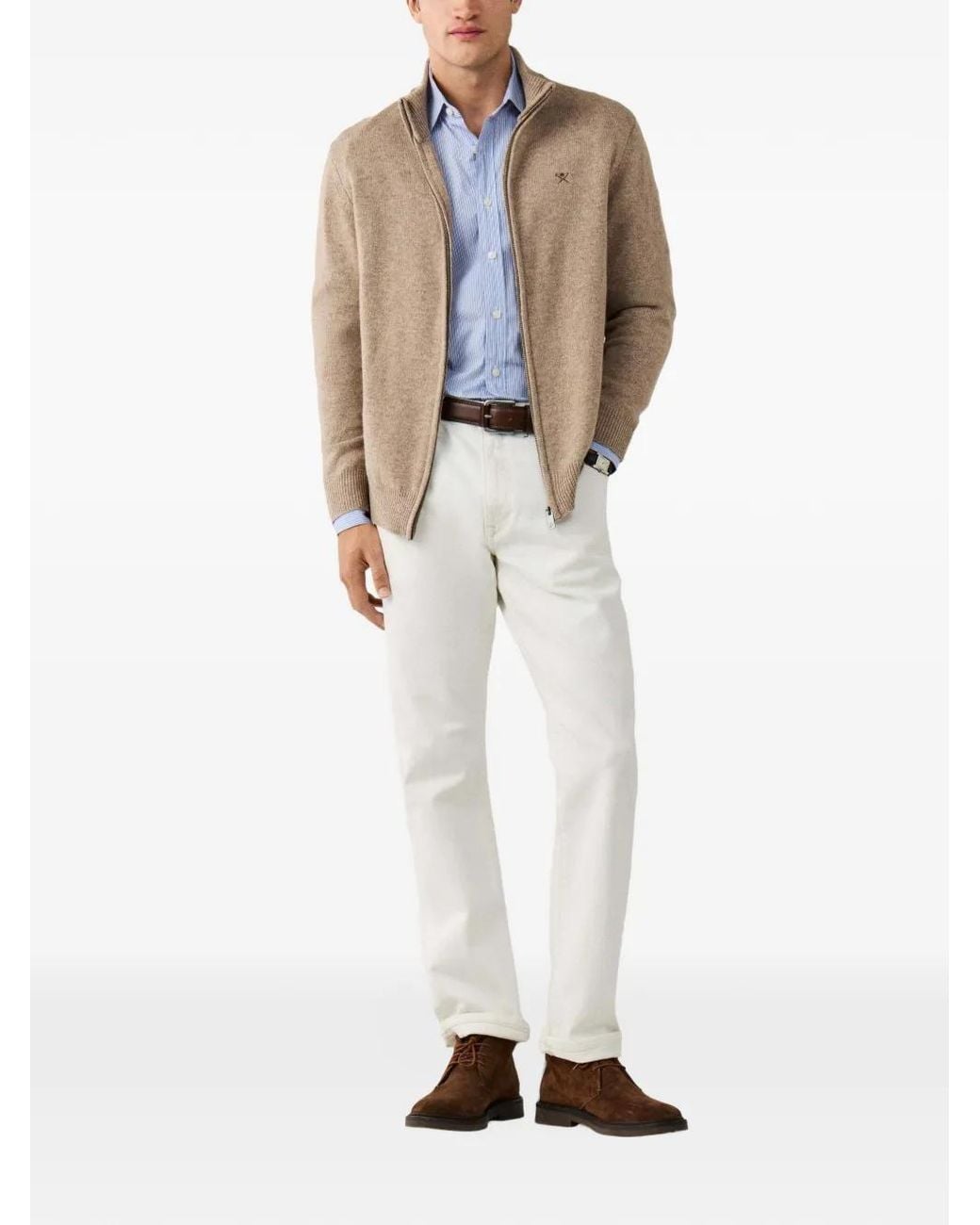 Hackett Natural Zip-Up Lambswool Cardigan for men