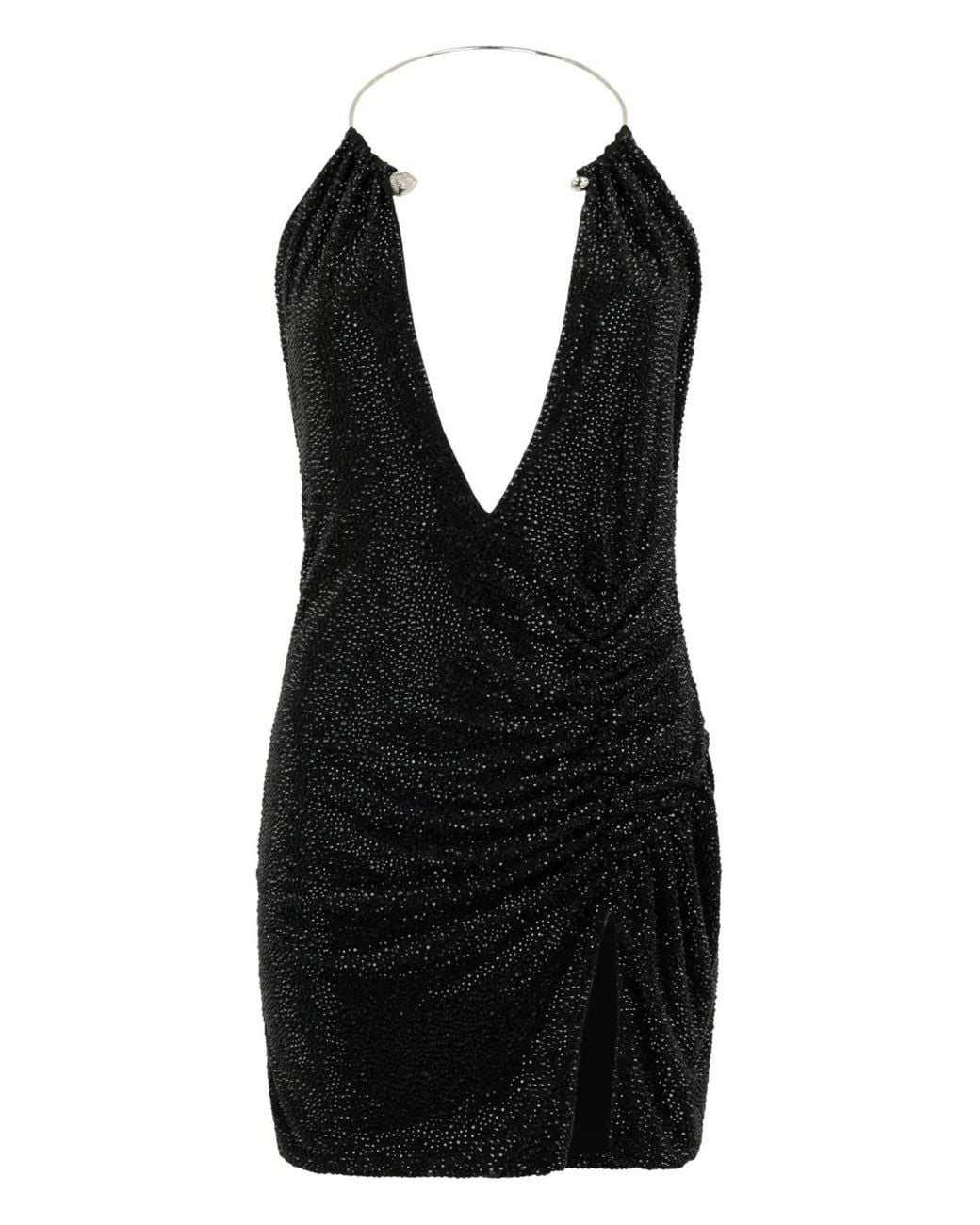 Philipp Plein Black Mini Dress Piercing Strass