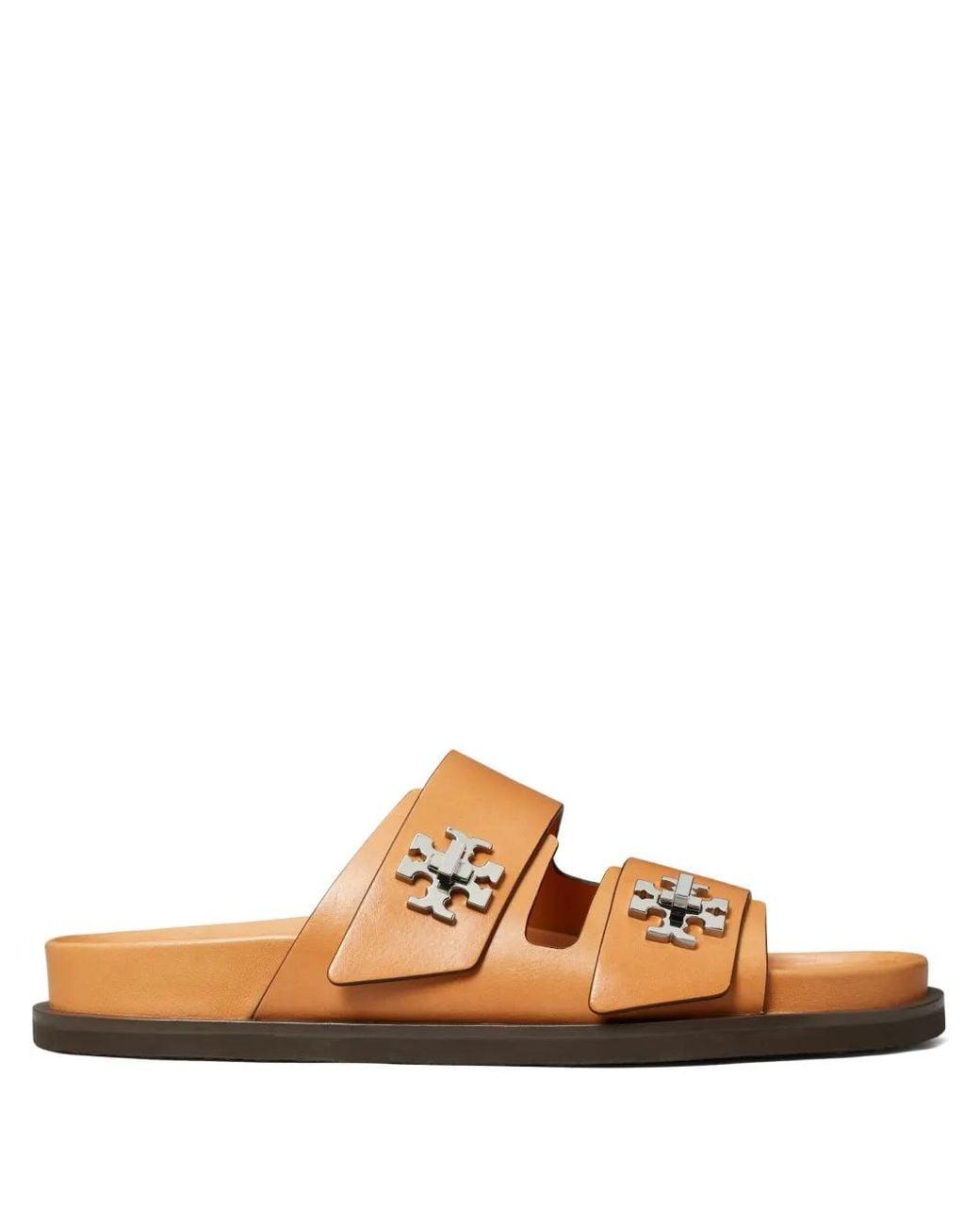Tory Burch Brown Turnlock Leather Slides