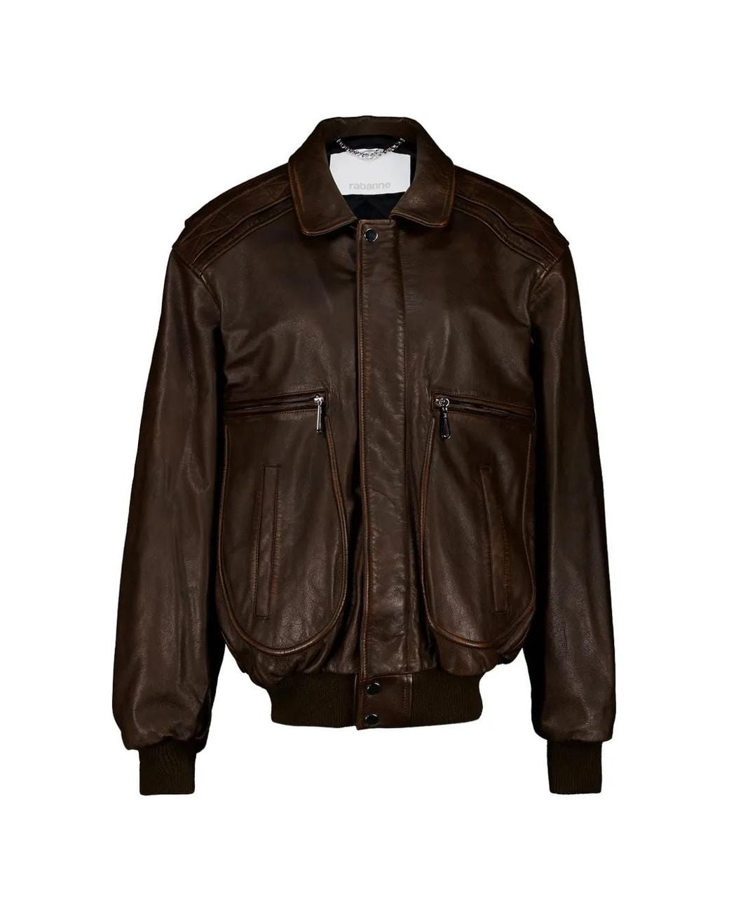 Rabanne Brown Quilted-Shoulder Leather Jacket