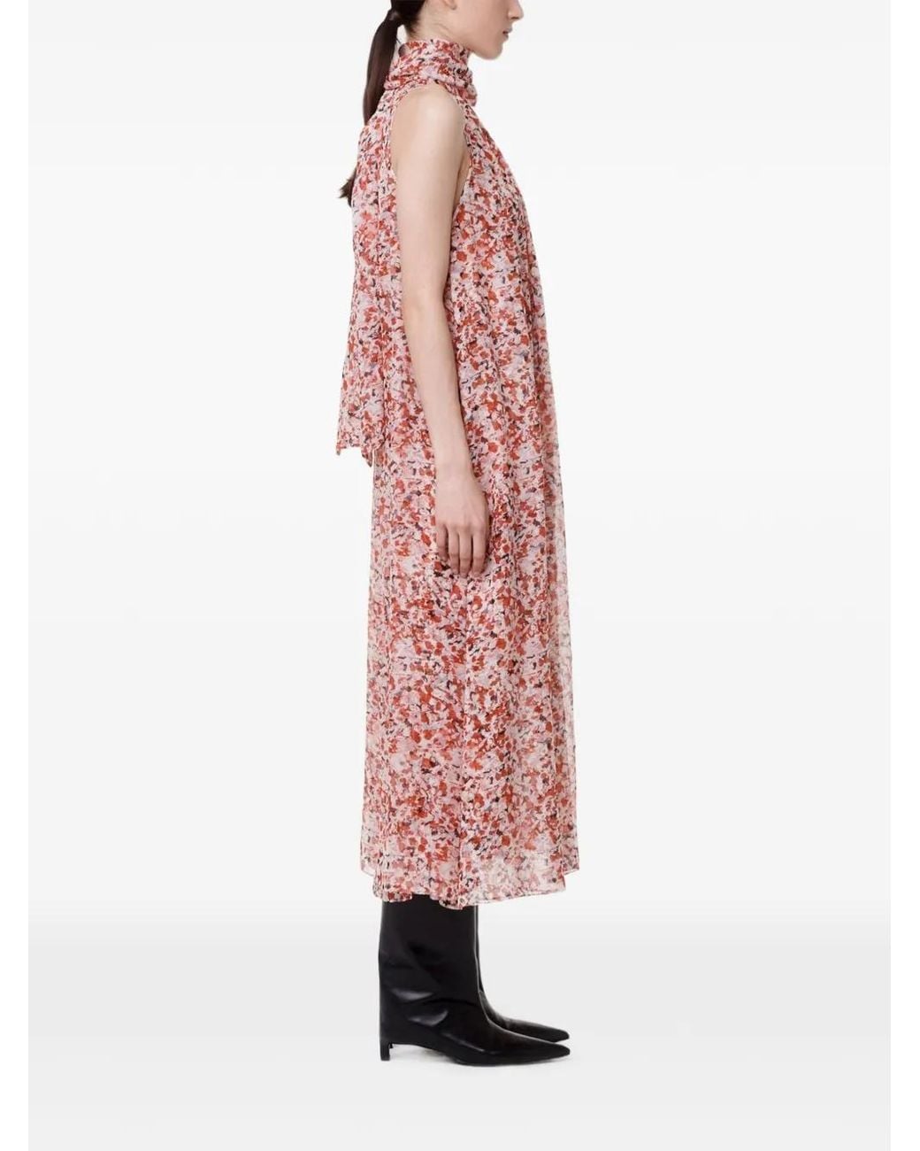 Another Tomorrow Pink Silk-Chiffon Scarf Midi Dress
