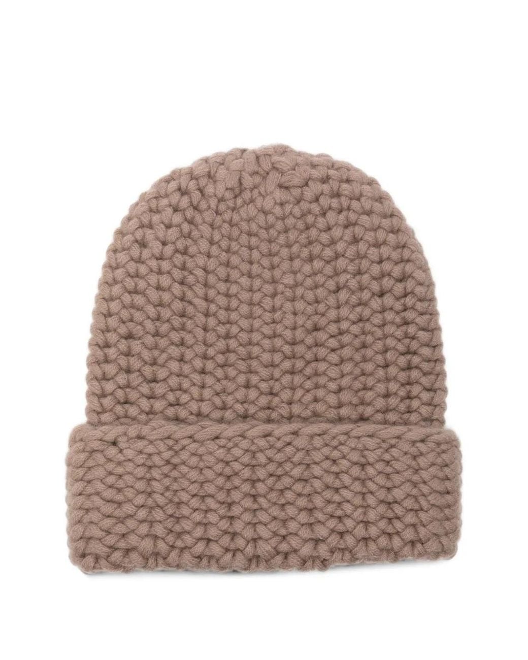 Liska Brown Arala Chunky-Knit Cashmere Beanie Hat