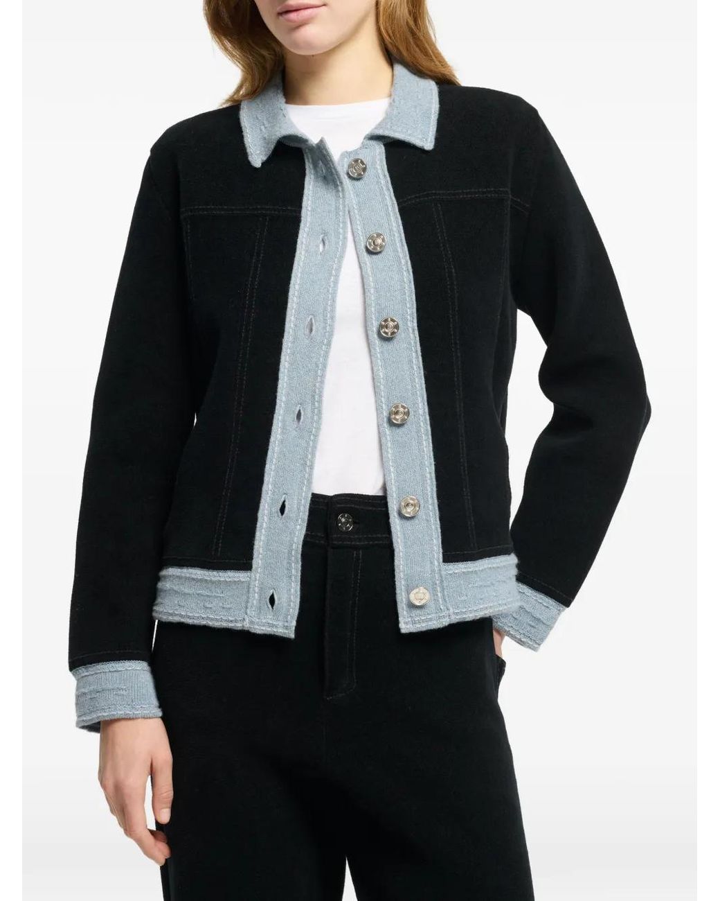 Barrie Black Suede-Effect Denim Jacket