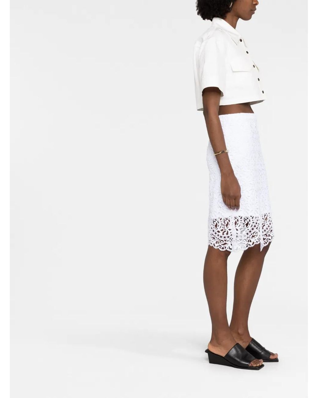 Burberry White Lace High-Waisted Midi Skirt
