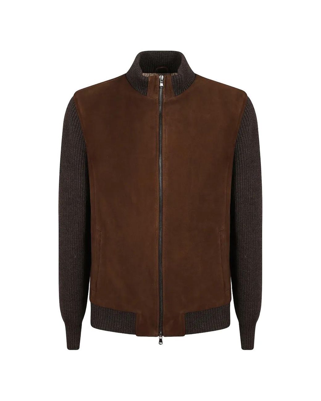 Barba Napoli Brown Panelled Leather Jacket for men