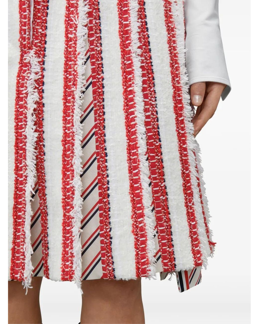 Thom Browne Red Ribbon Tweed Low Rise Pleated Skirt