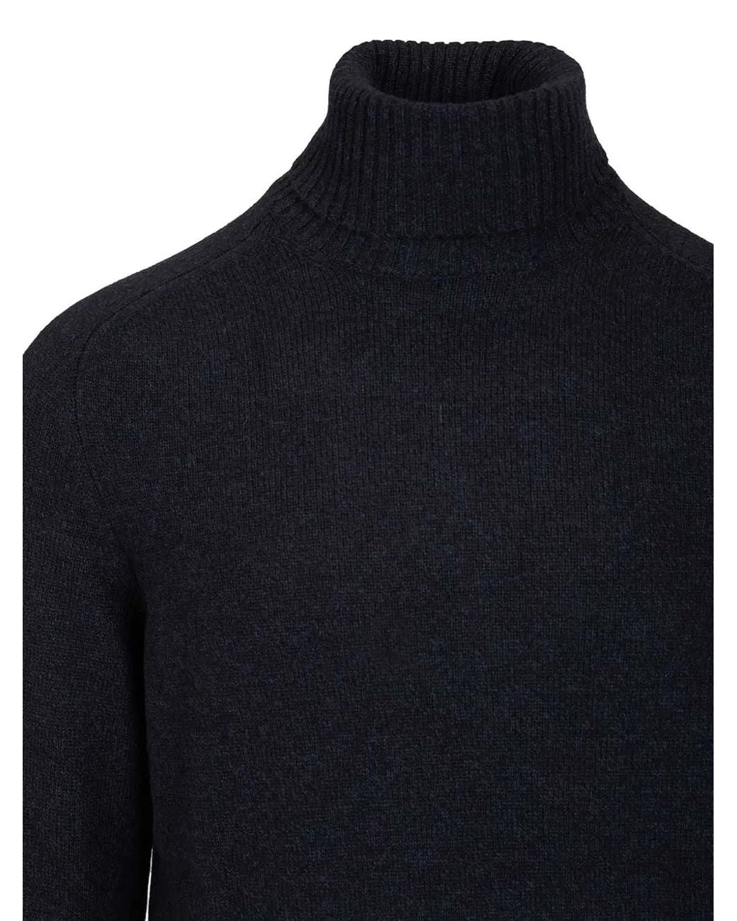 Fedeli Blue Knitted Roll-Neck Sweater for men