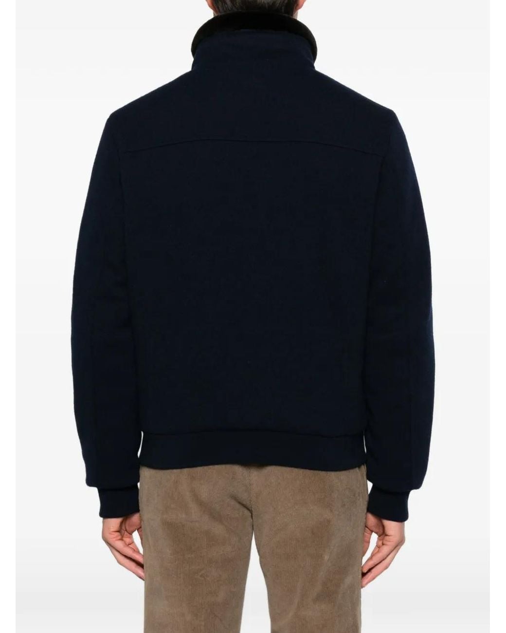 Moorer Blue Shearling-Collar Zip-Up Jacket for men