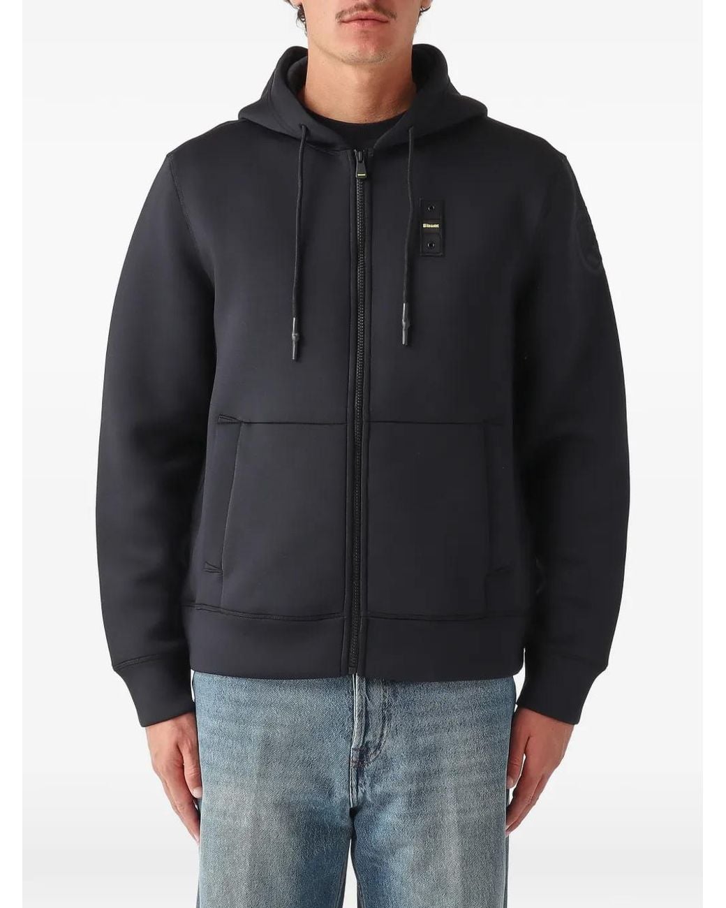 Blauer Black Zip-Up Drawstring Hoodie for men