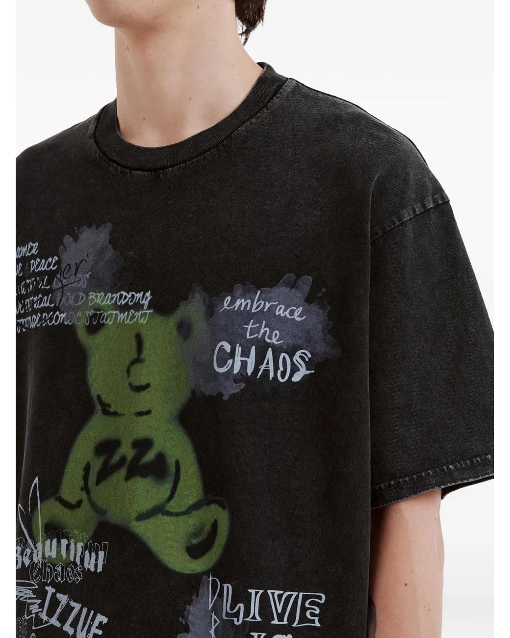 Izzue Black Graphic-Print Cotton T-Shirt for men