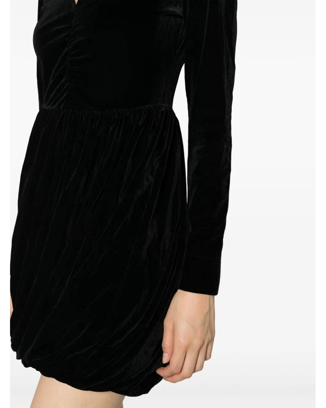 Ganni Black Velvet Ruched Minidress