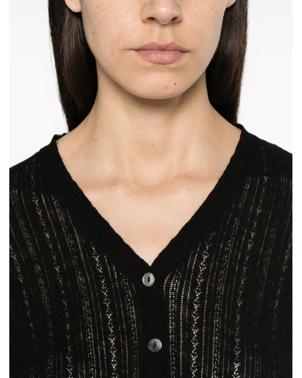 AYA MUSE Black Unae Pointelle-Knit Cardigan