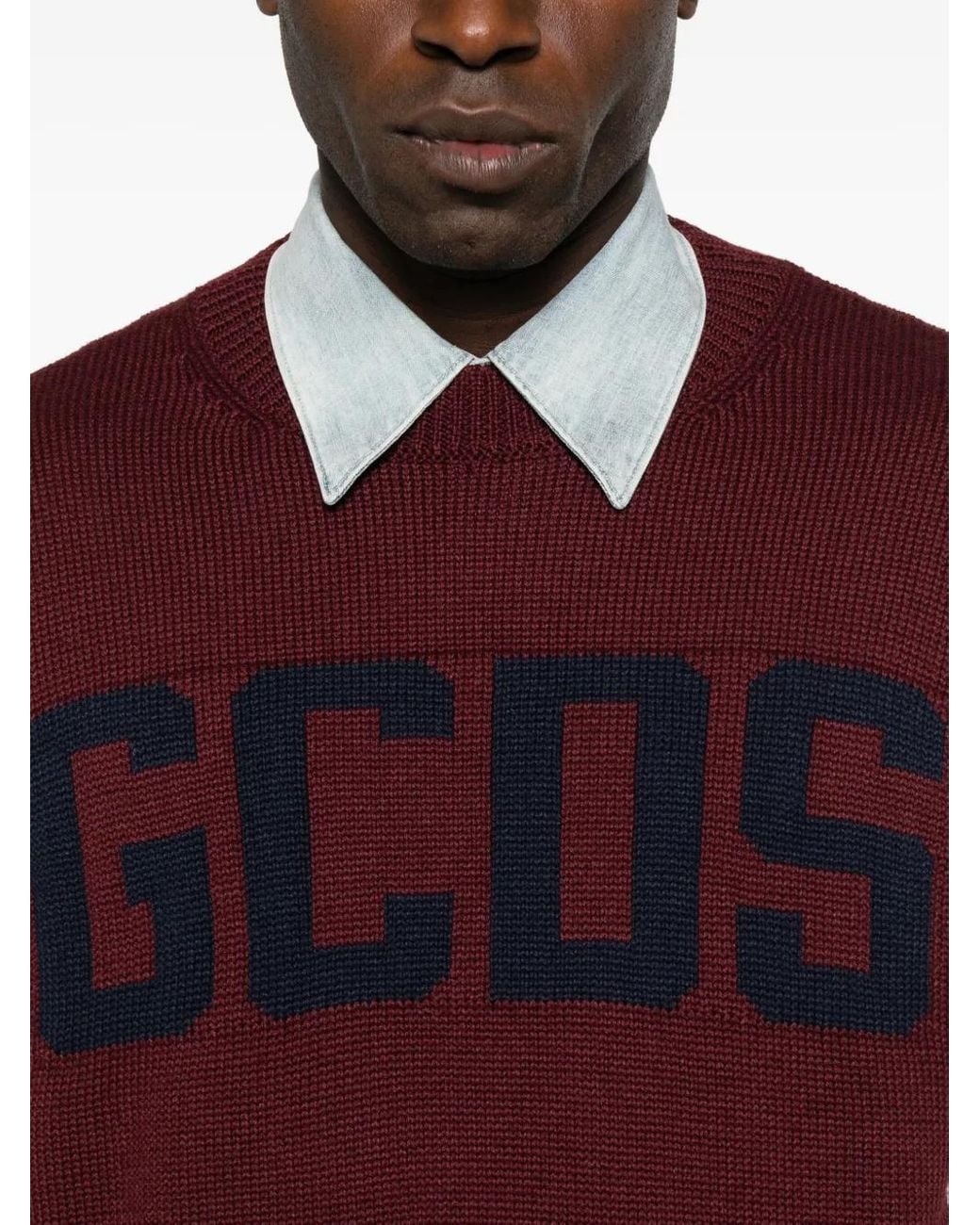 Gcds Purple Crew-Neck Stripe-Detail Sweater for men