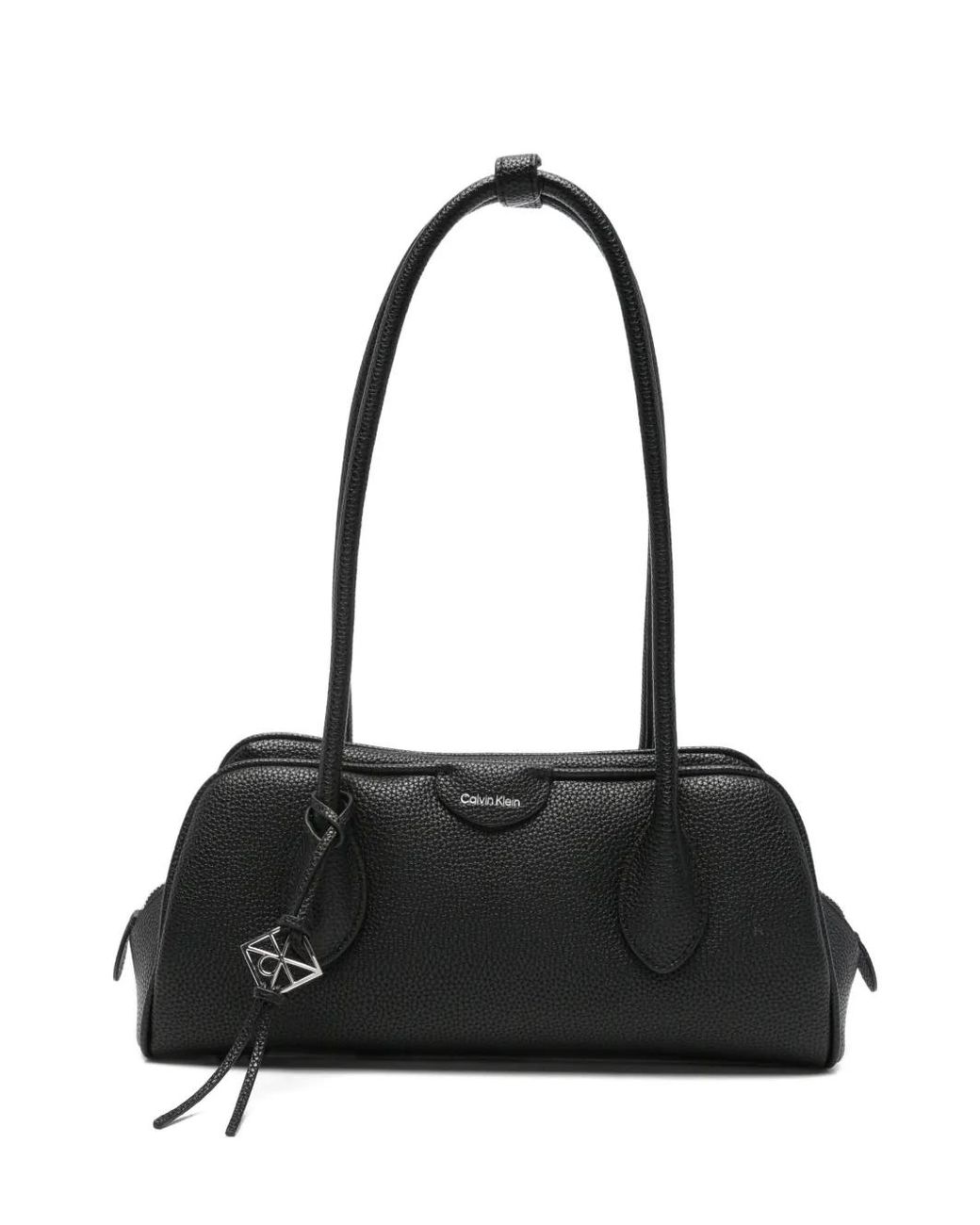 Calvin Klein Black Logo-Print Pebbled Tote Bag