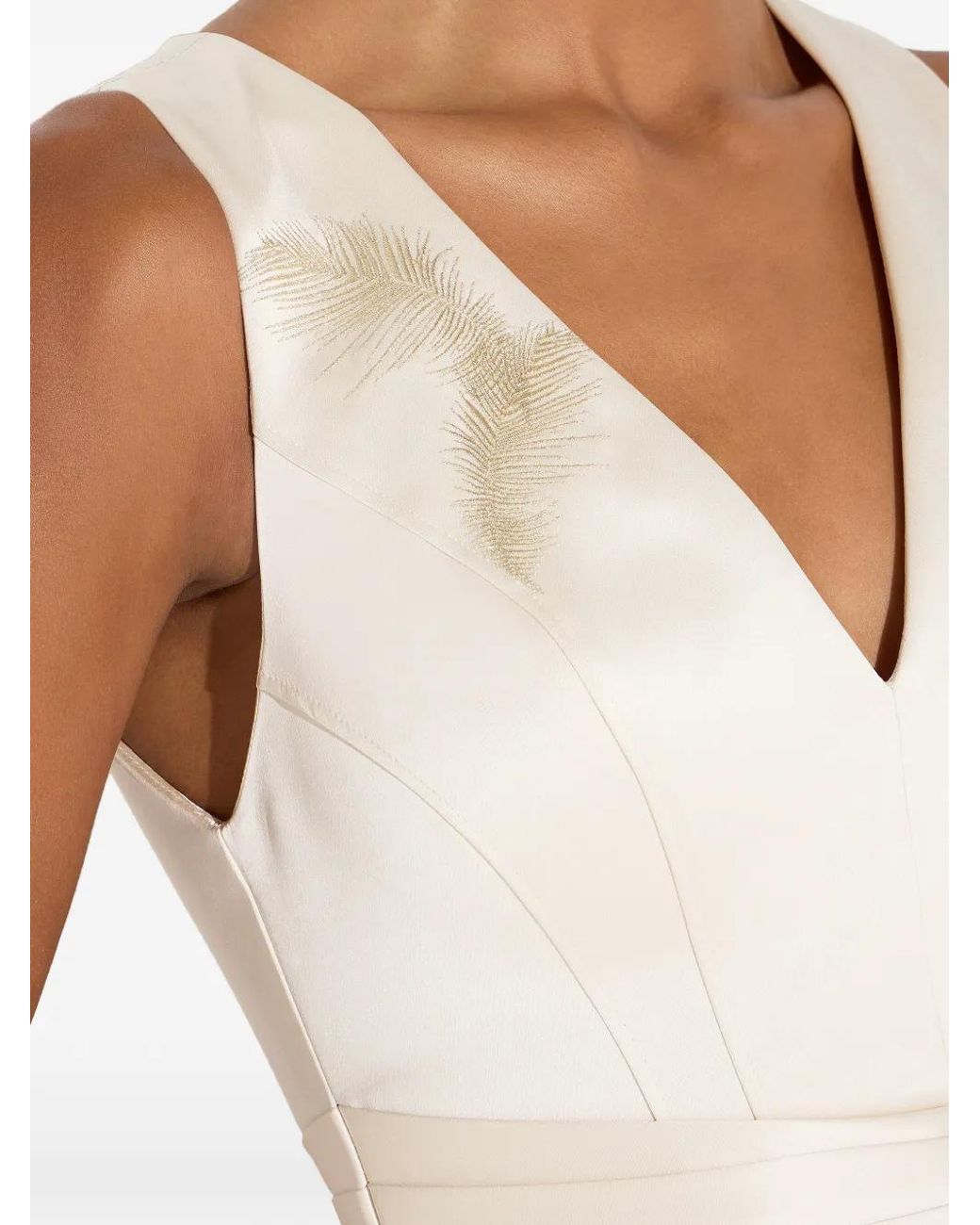 Elisabetta Franchi White Duchess Satin Mini Dress With Feathers