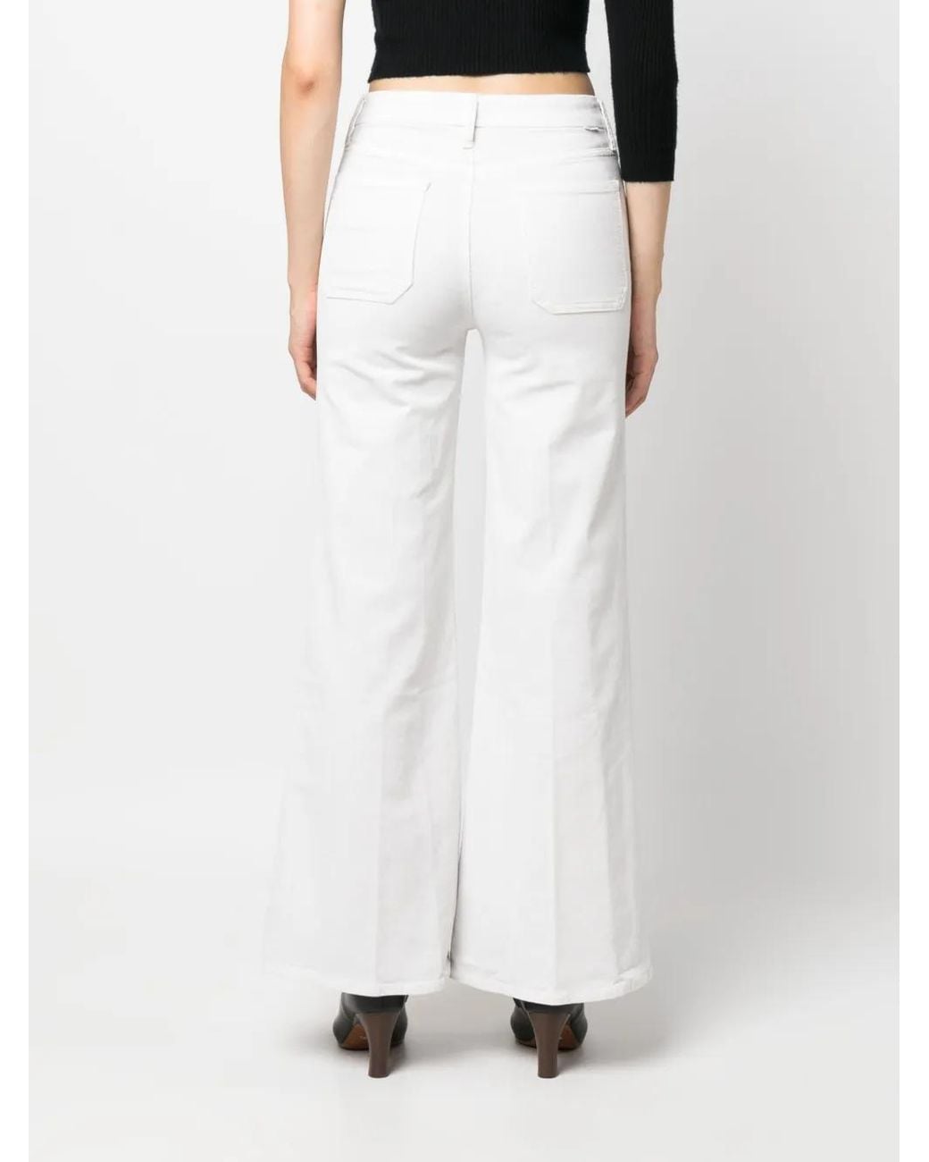 Mother White Flared Cotton Trousers
