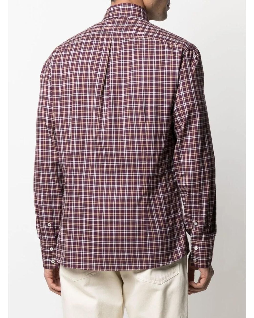 Brunello Cucinelli Red Checked Cotton Shirt for men