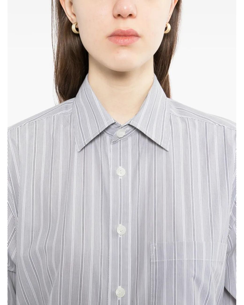 Moohong White Double Sleeve Striped Shirt