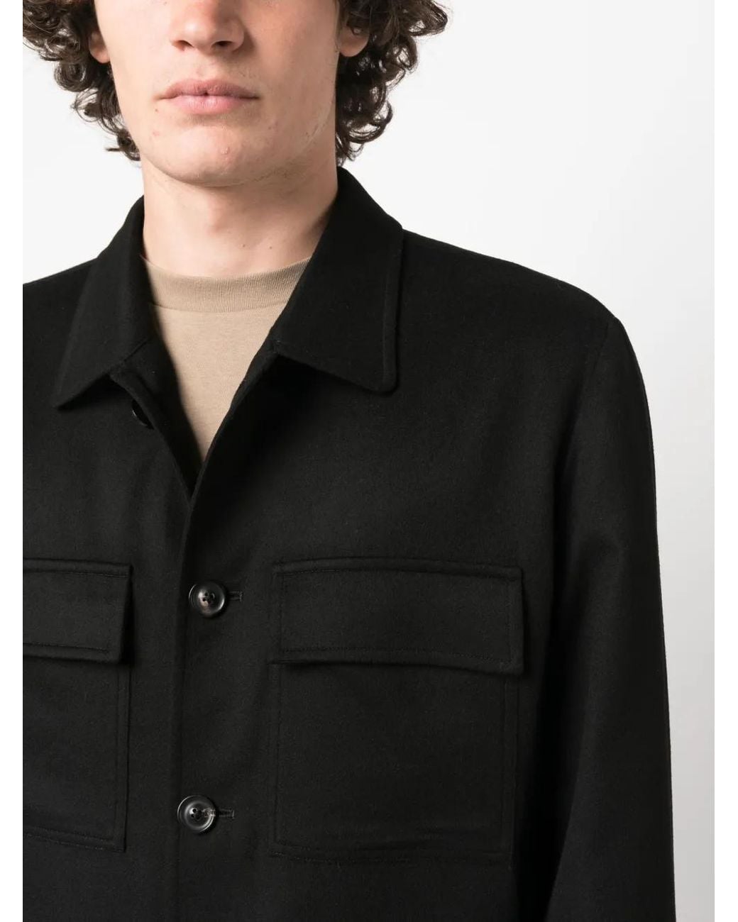 Lardini Black Button-Up Wool-Blend Shirt Jacket for men
