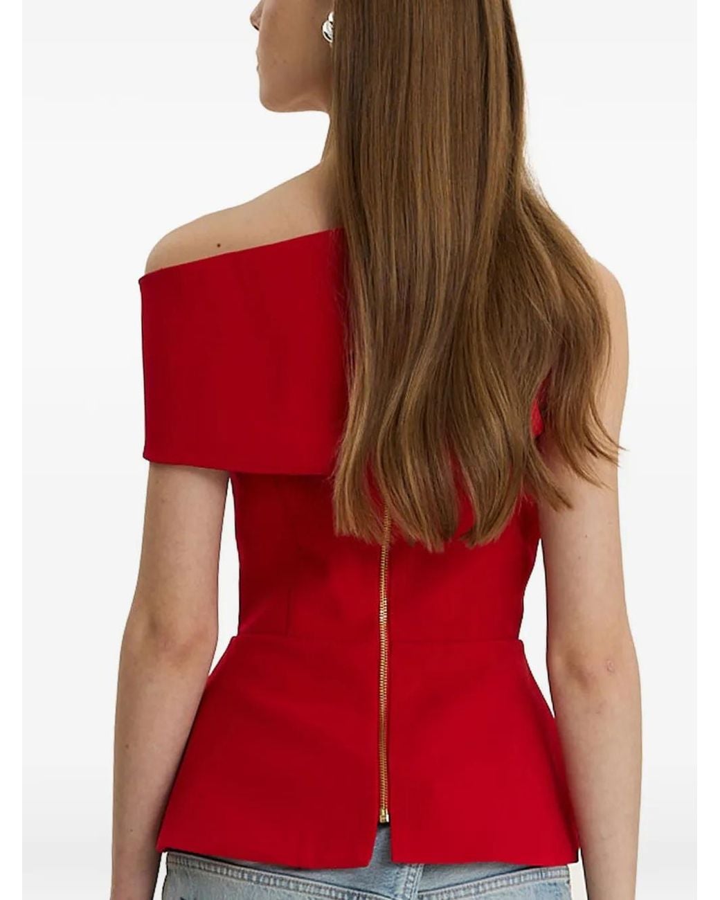 MOOS STUDIO Red Edit Off-Shoulder Peplum Top