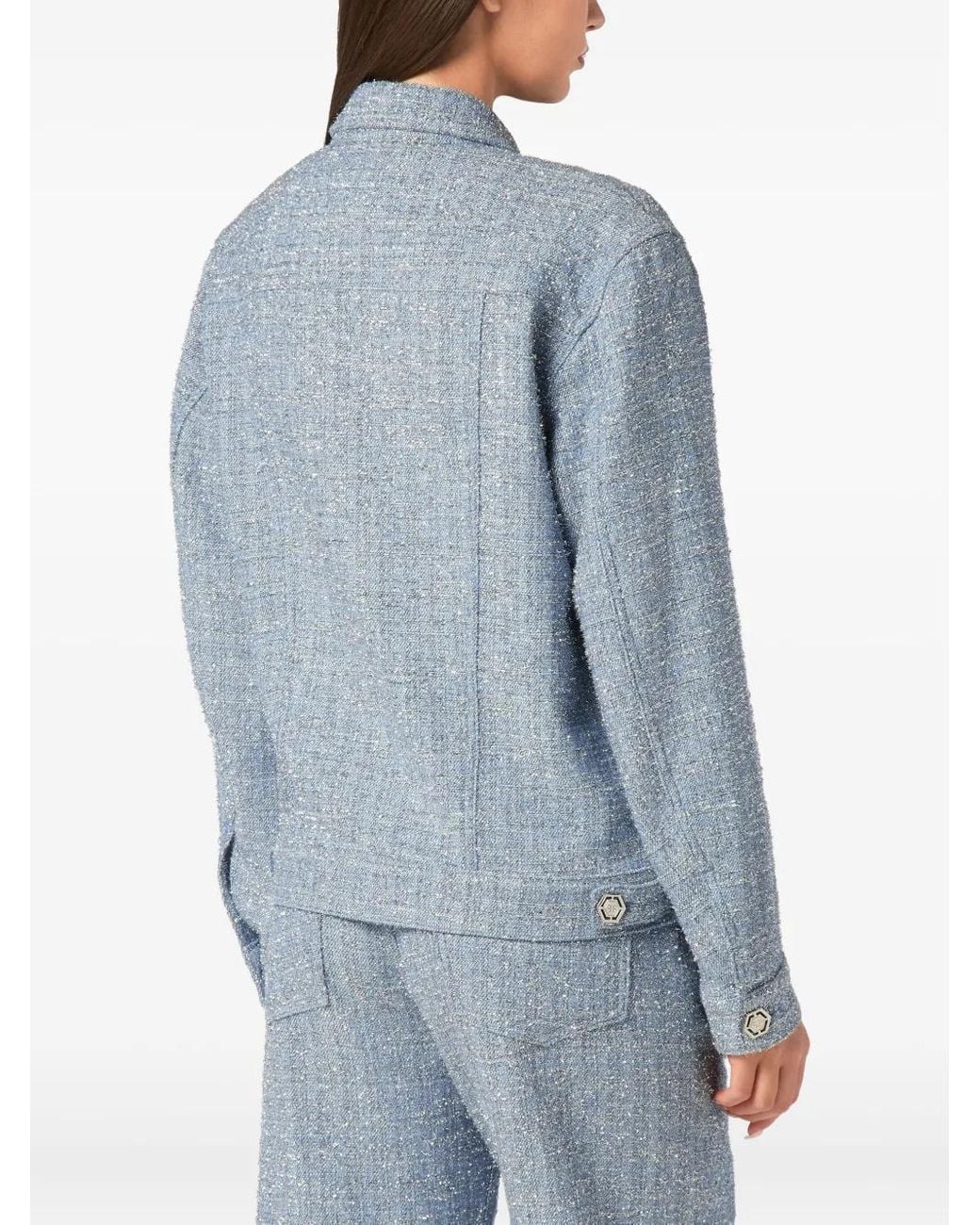 Philipp Plein Blue Tweed Cropped Jacket