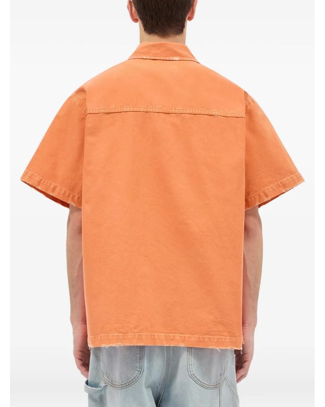 MSGM Orange Button Frayed Shirt for men