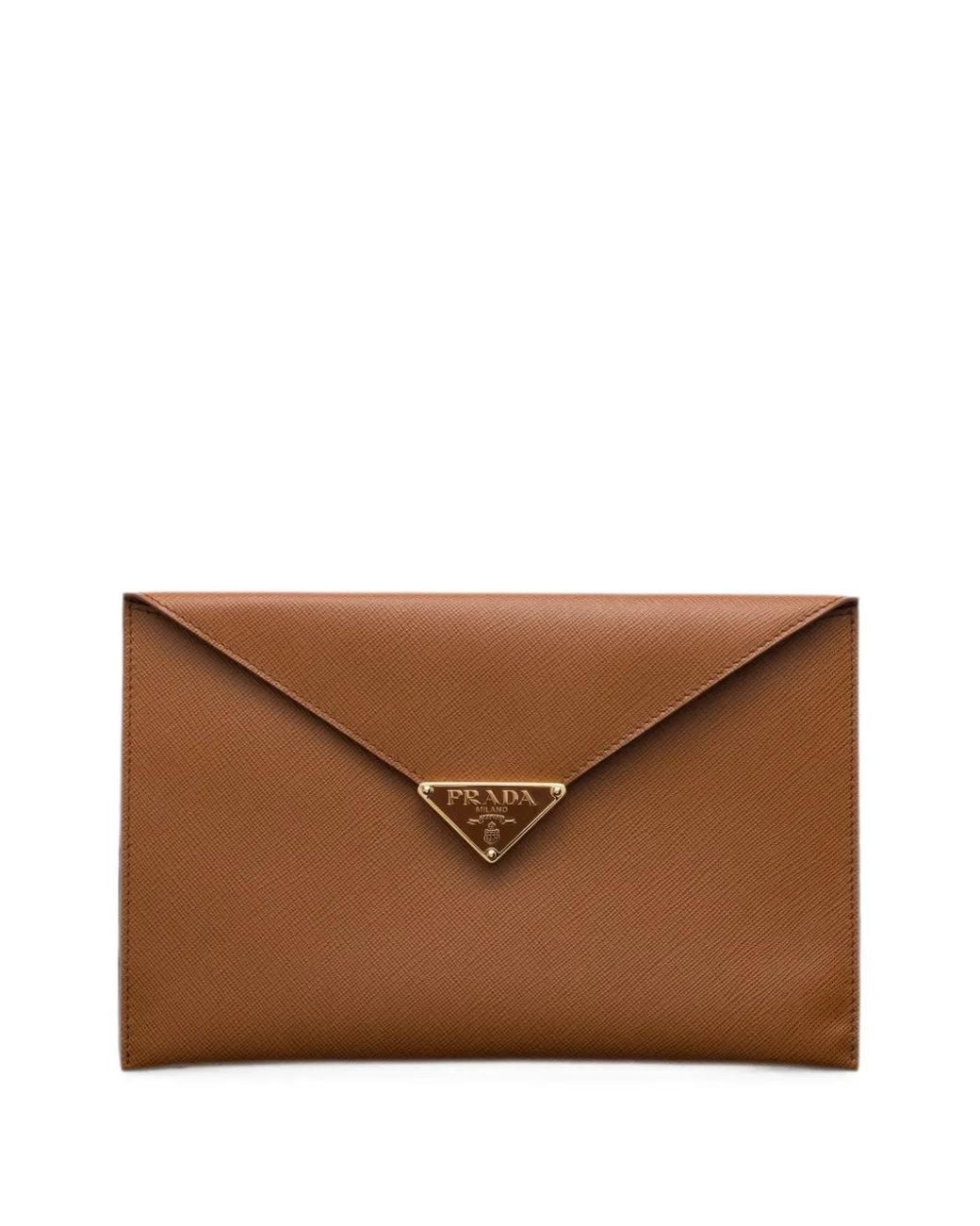 Prada Brown Saffiano-Leather Envelope Clutch