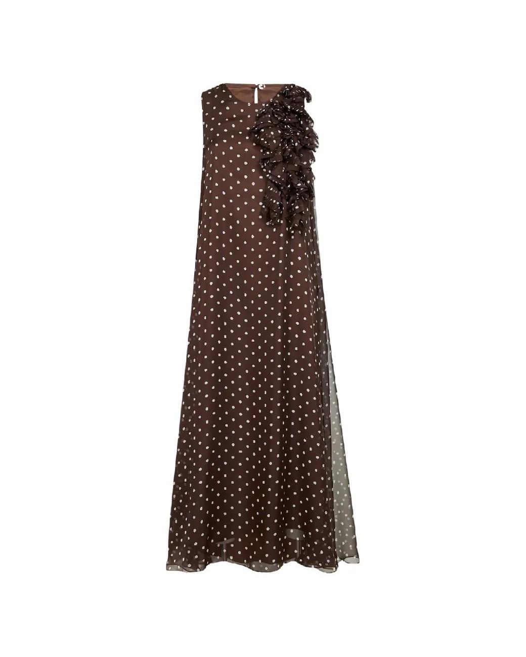 P.A.R.O.S.H. Brown Ruffled Polka-Dot Maxi Dress
