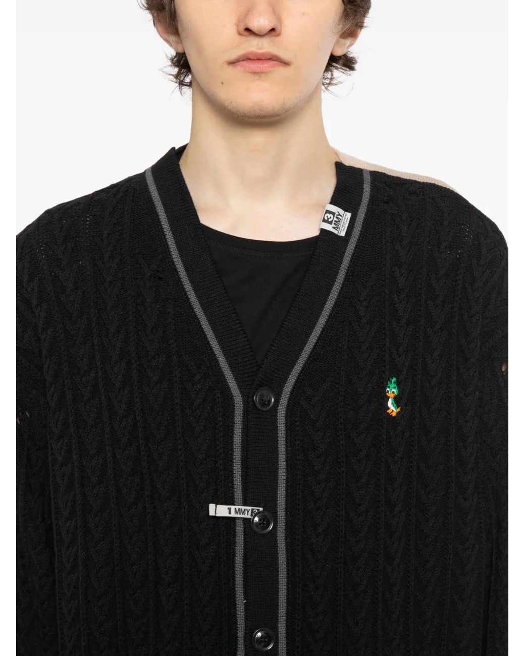 Maison Mihara Yasuhiro Black Logo-Embroidered Cardigan for men
