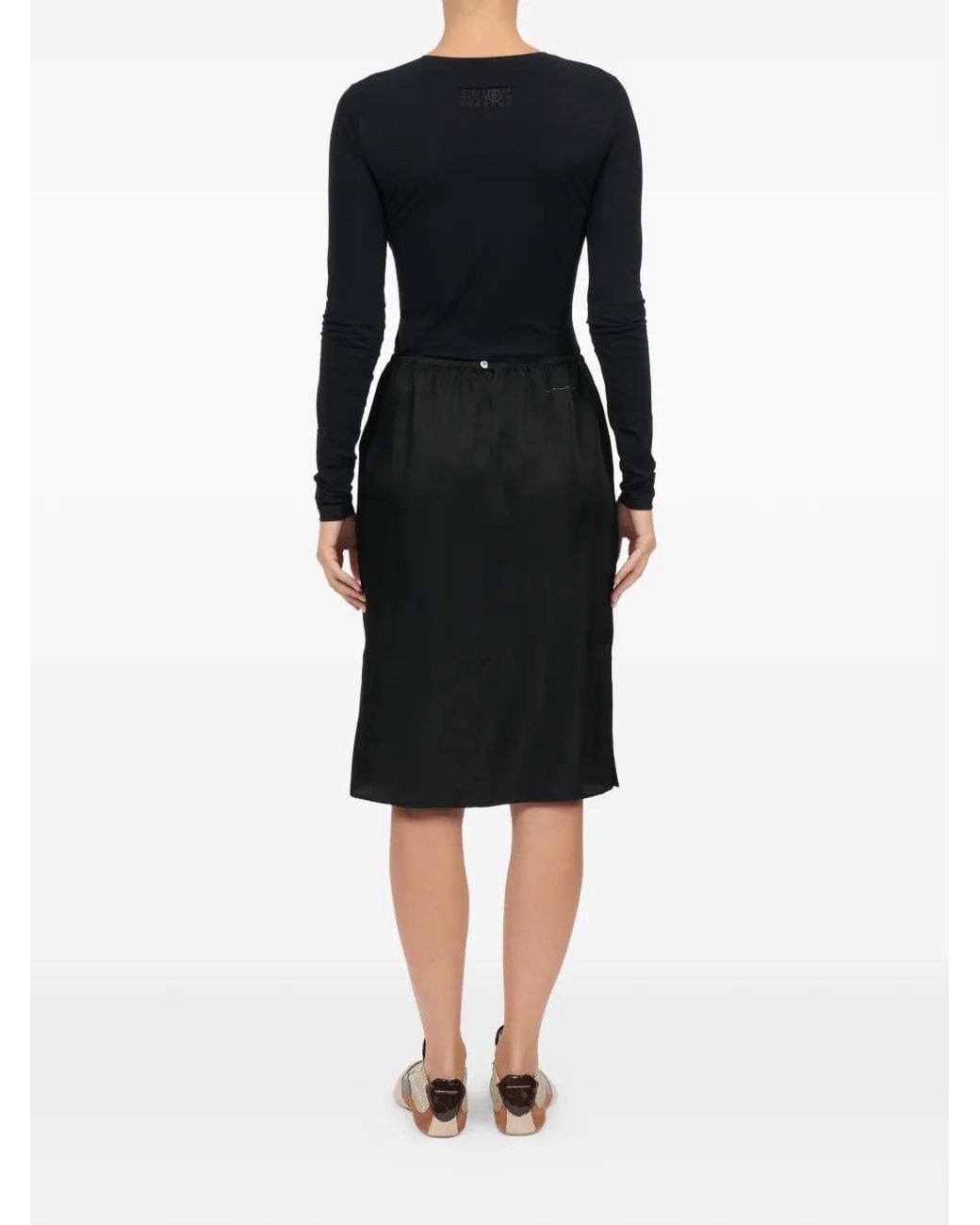 MM6 by Maison Margiela Black Satin Midi Skirt