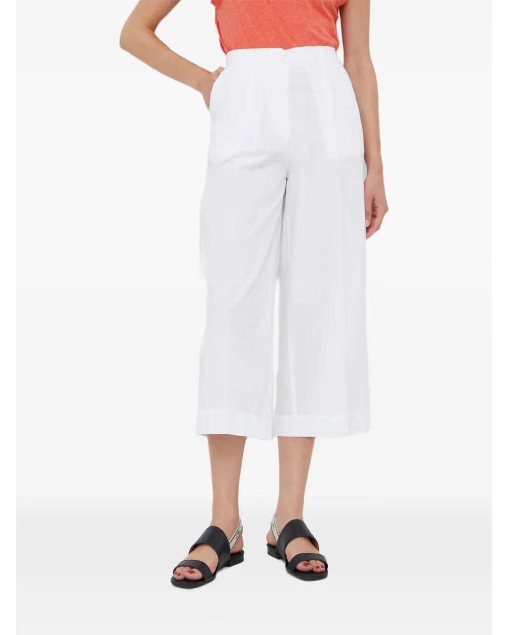 Sisley White High-Waisted Cropped Trousers