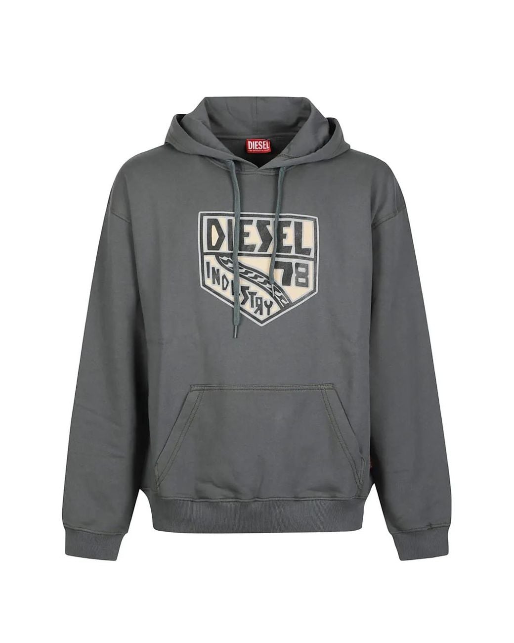 DIESEL Gray Logo-Print Drawstring Hoodie for men