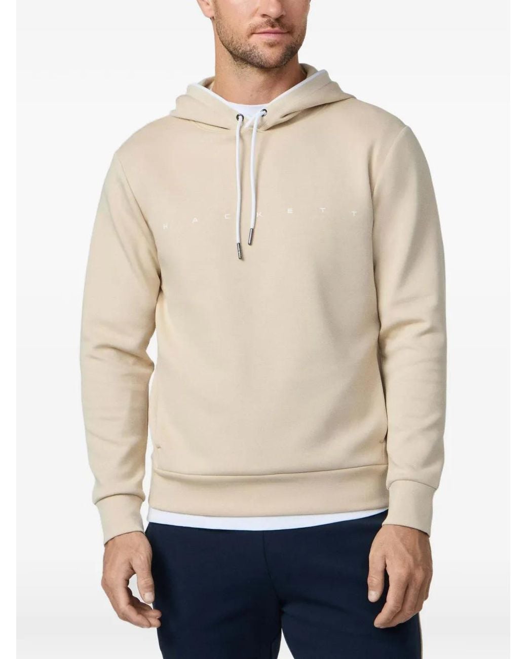 Hackett Natural Logo-Print Drawstring Hoodie for men