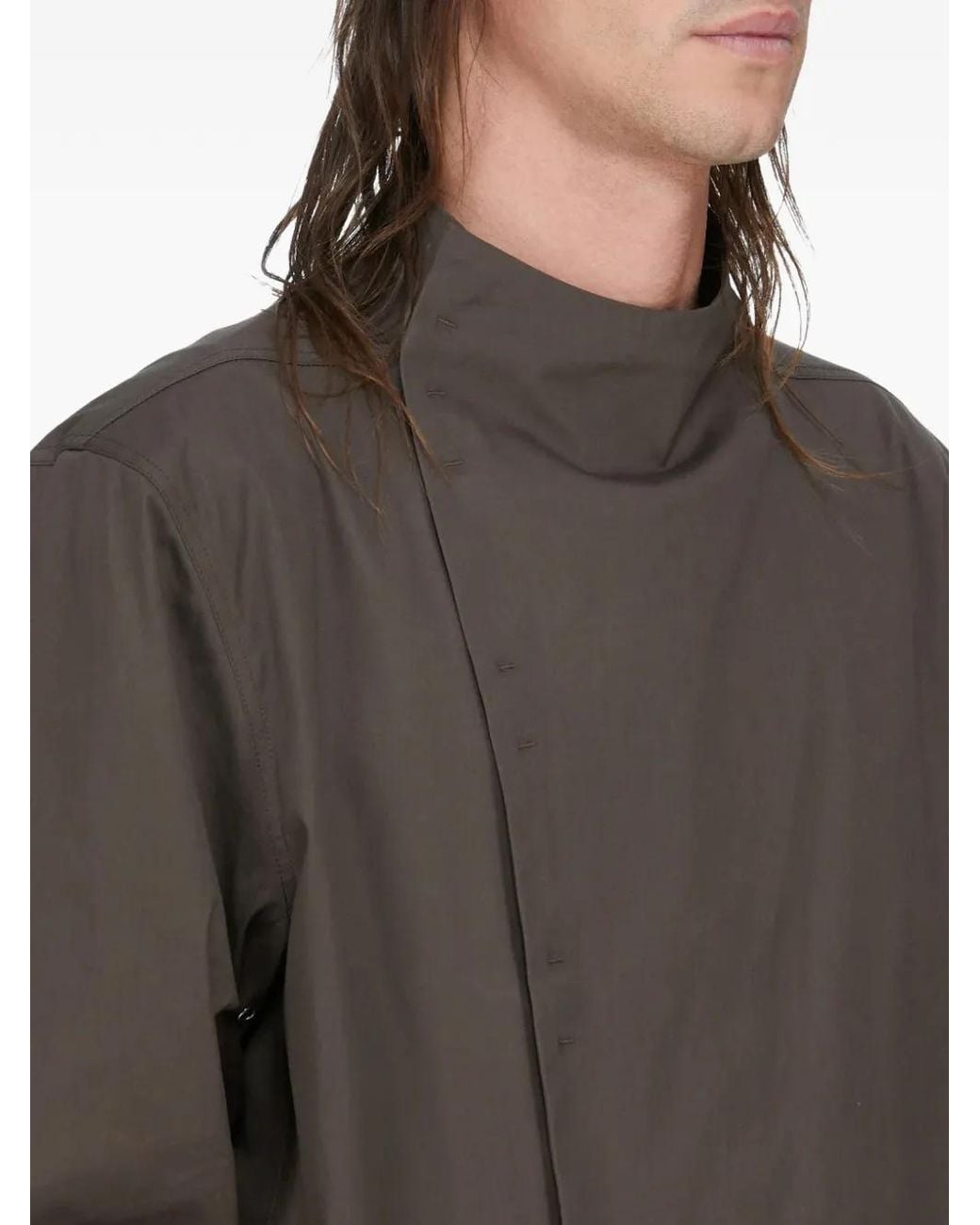 Rick Owens Gray Buttoned Funnel-Neck Jacket for men