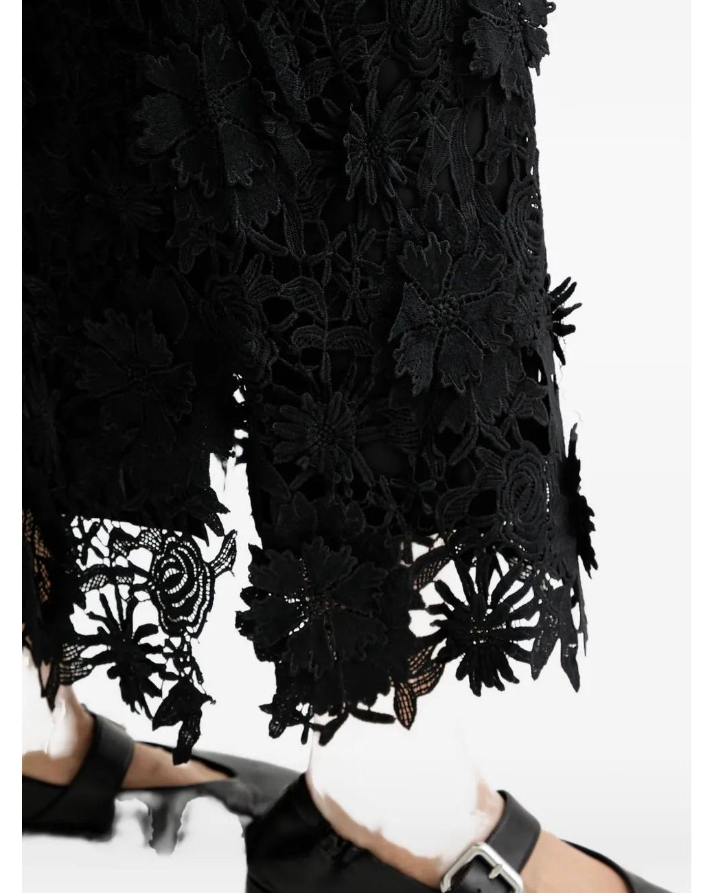 Munthe Black Pomi Floral Lace Midi Skirt