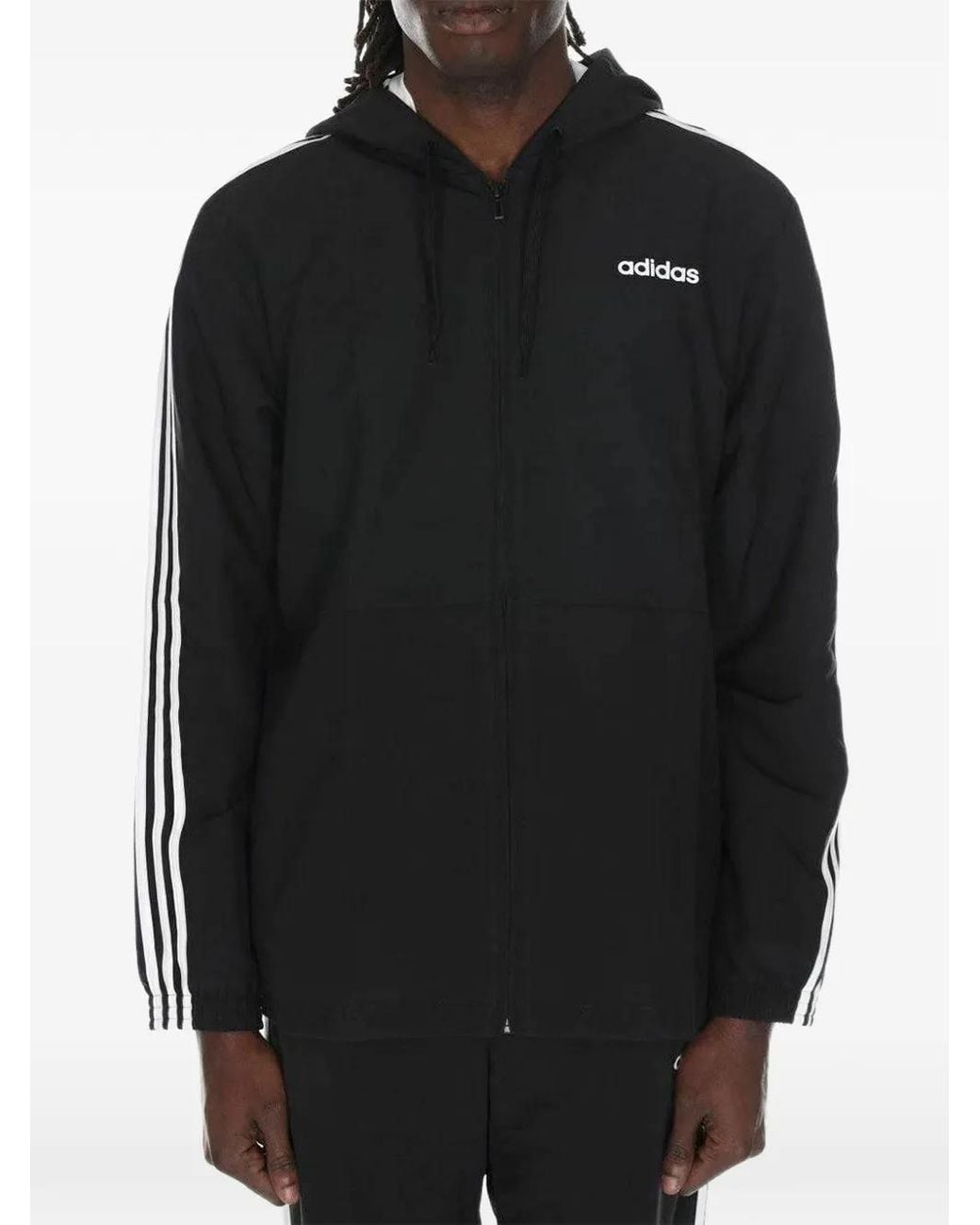 Adidas Black Essentials 3-Stripes Windbreaker Jacket for men