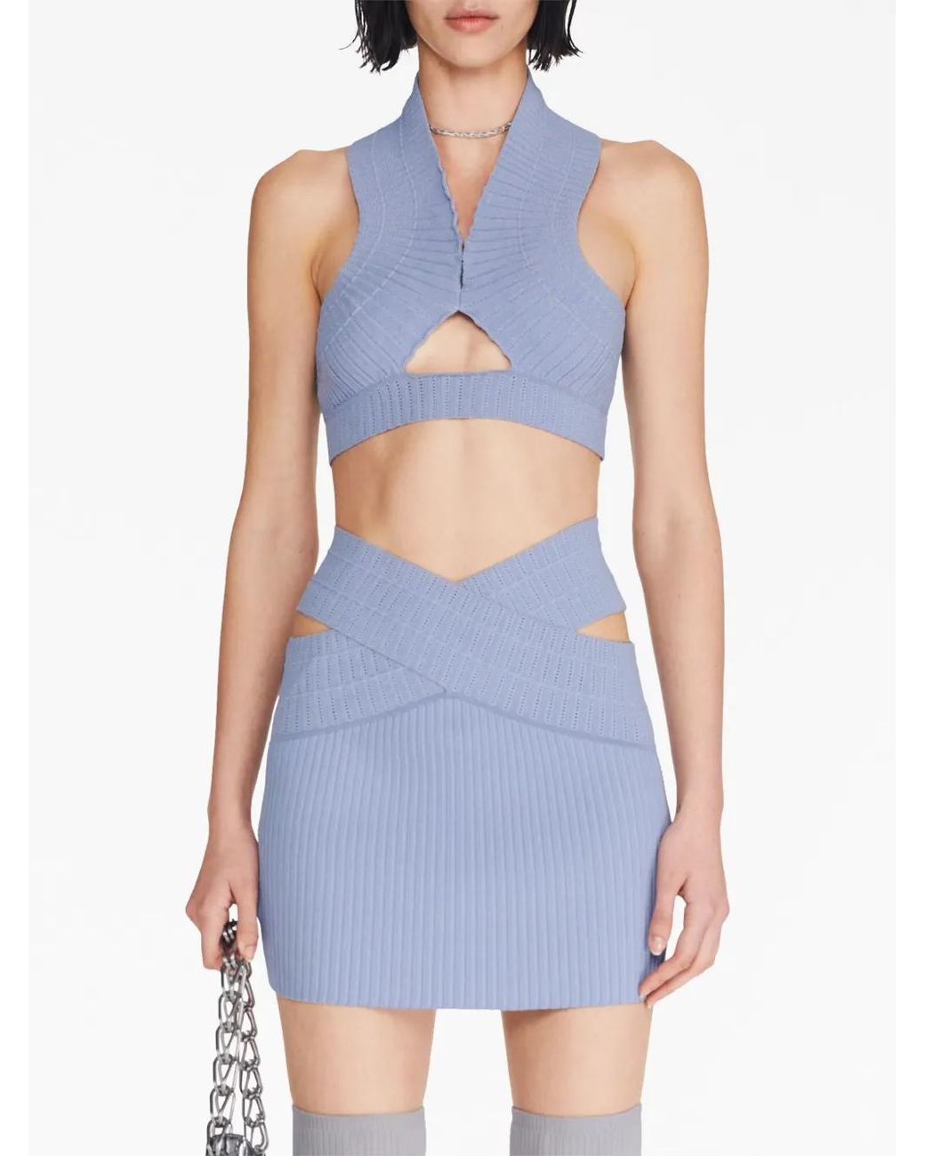 Dion Lee Blue Snakeskin Ribbed Miniskirt