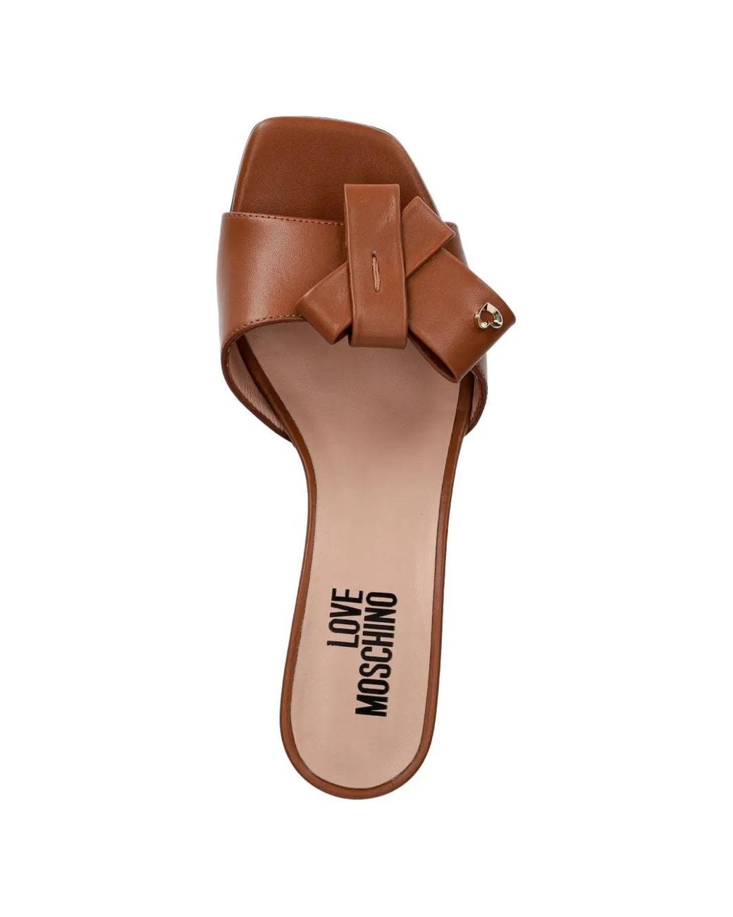 Love Moschino Brown Bow-Detail Heart-Plaque Sandals