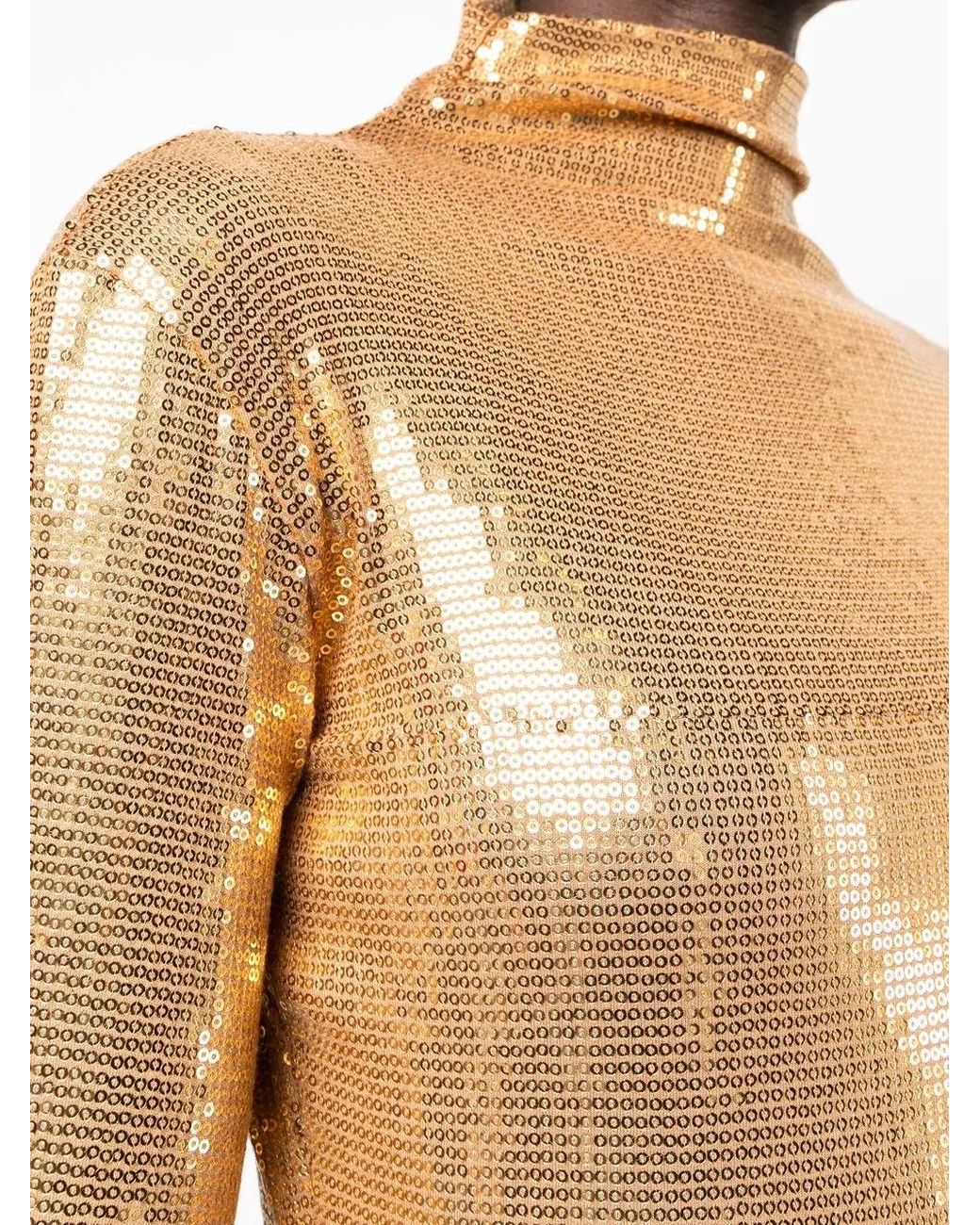 Atu Body Couture Brown Sequinned High-Neck Top
