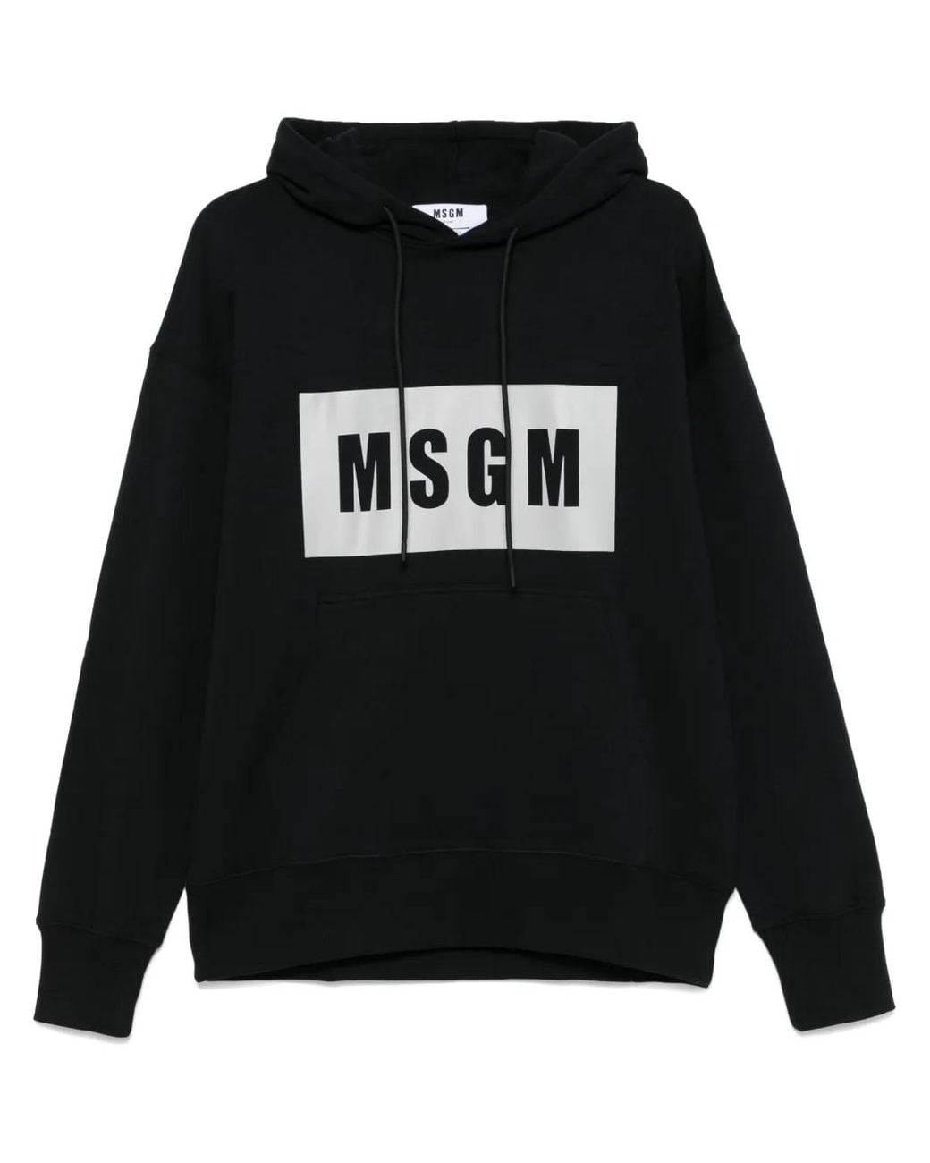 MSGM Black Cotton Logo-Print Slouchy Hoodie for men