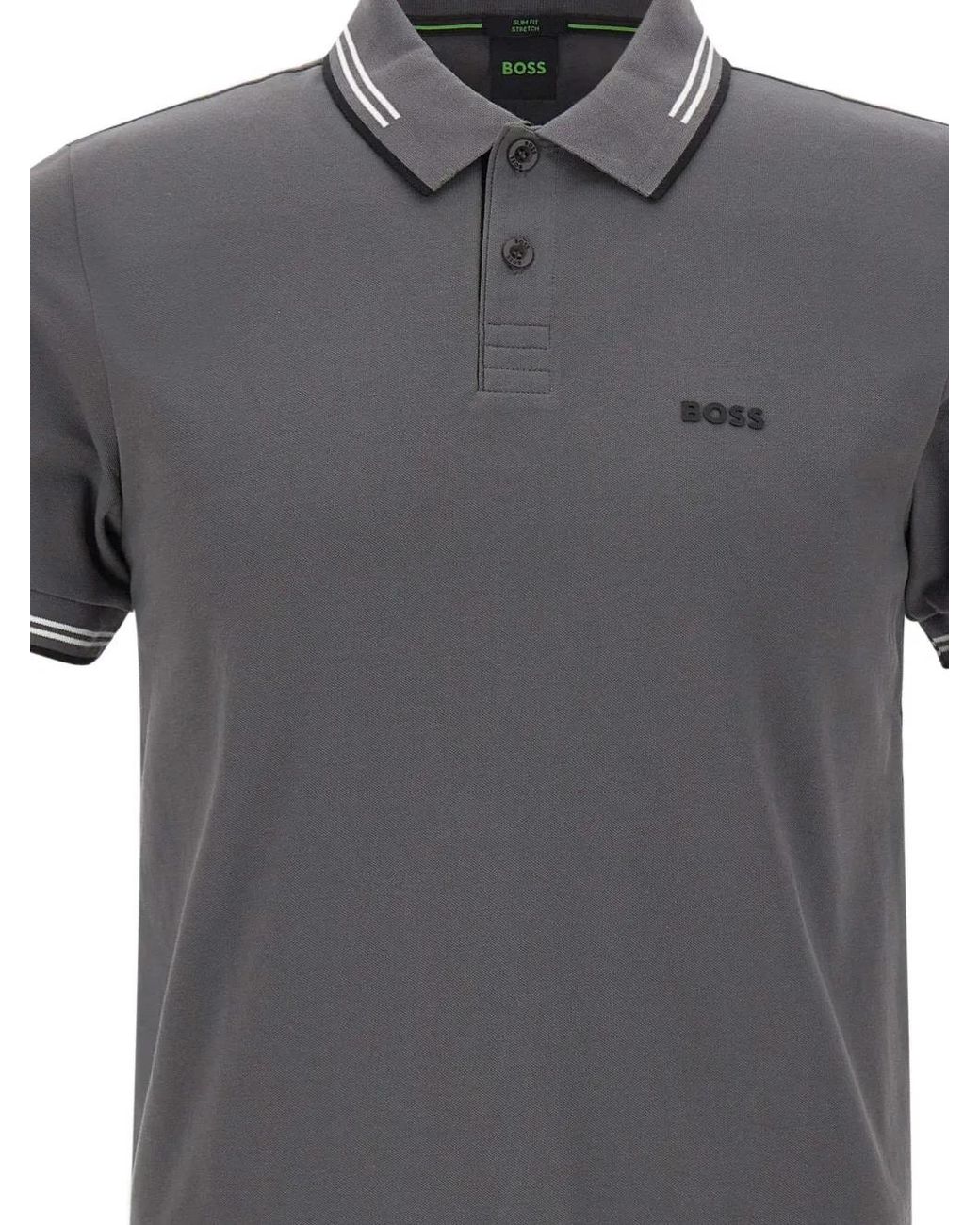 Boss Gray Slim-Fit Polo Shirt With Contrast-Stripe Details for men