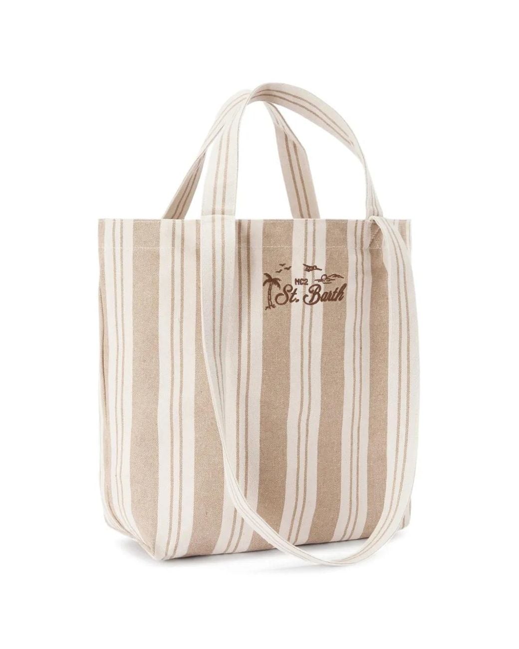 Mc2 Saint Barth White Essential Beach Striped Cotton Tote Bag