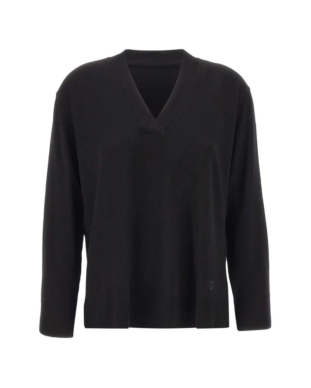 Elena Miro Blue Side-Slit V-Neck Sweater
