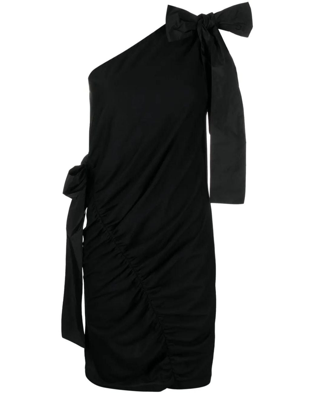 MSGM Black One-Shoulder Bow-Detailed Dress