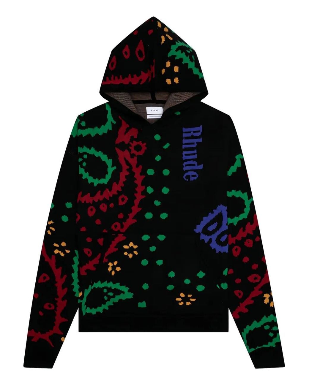 Rhude Black Paisley-Pattern Knitted Hoodie for men