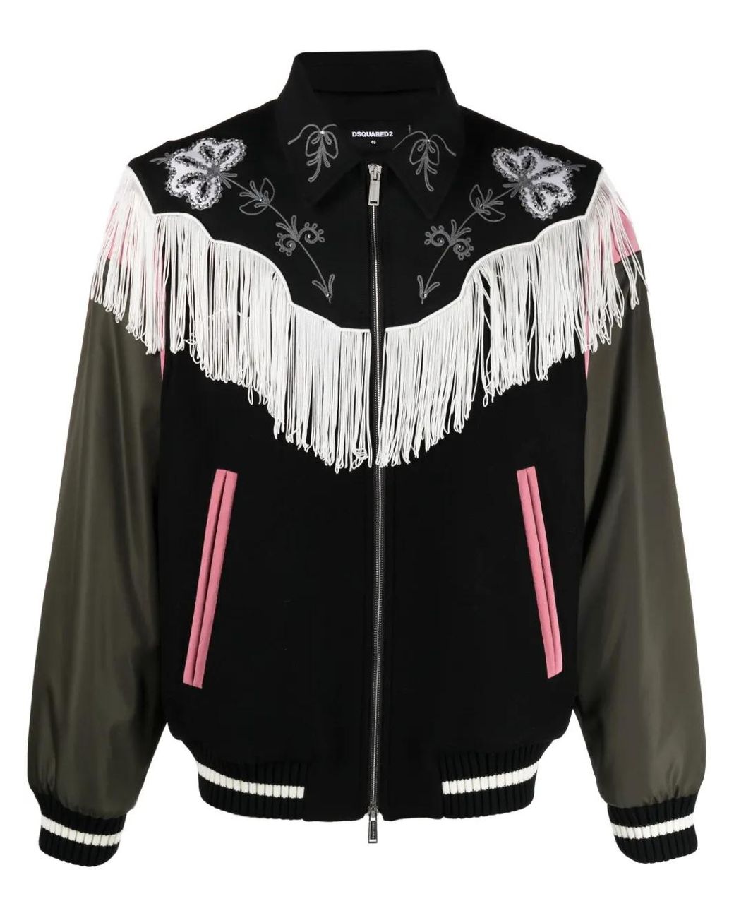 DSquared² Black Frayed-Trim Bomber Jacket for men