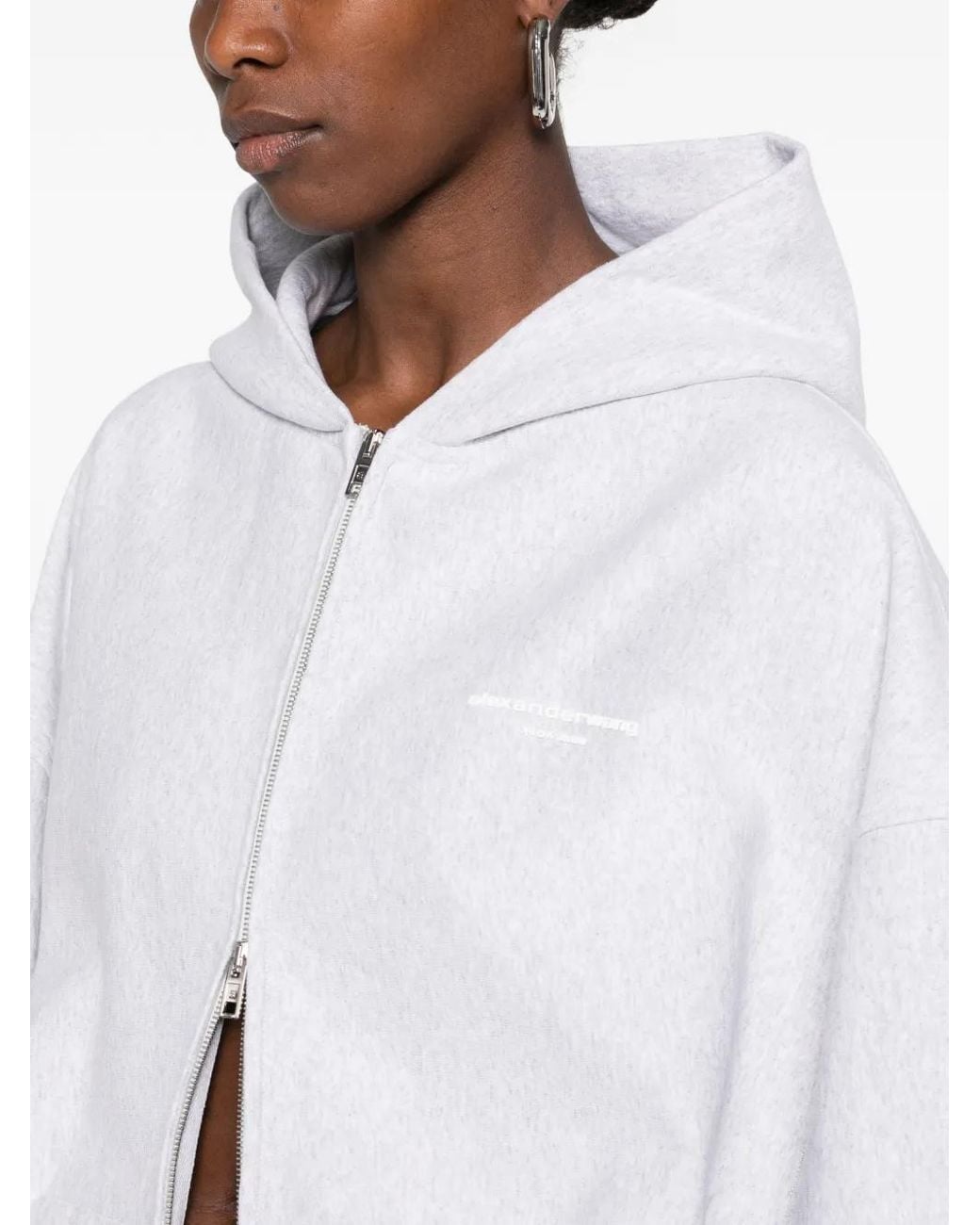 Alexander Wang White Logo-Print Zip-Up Hoodie